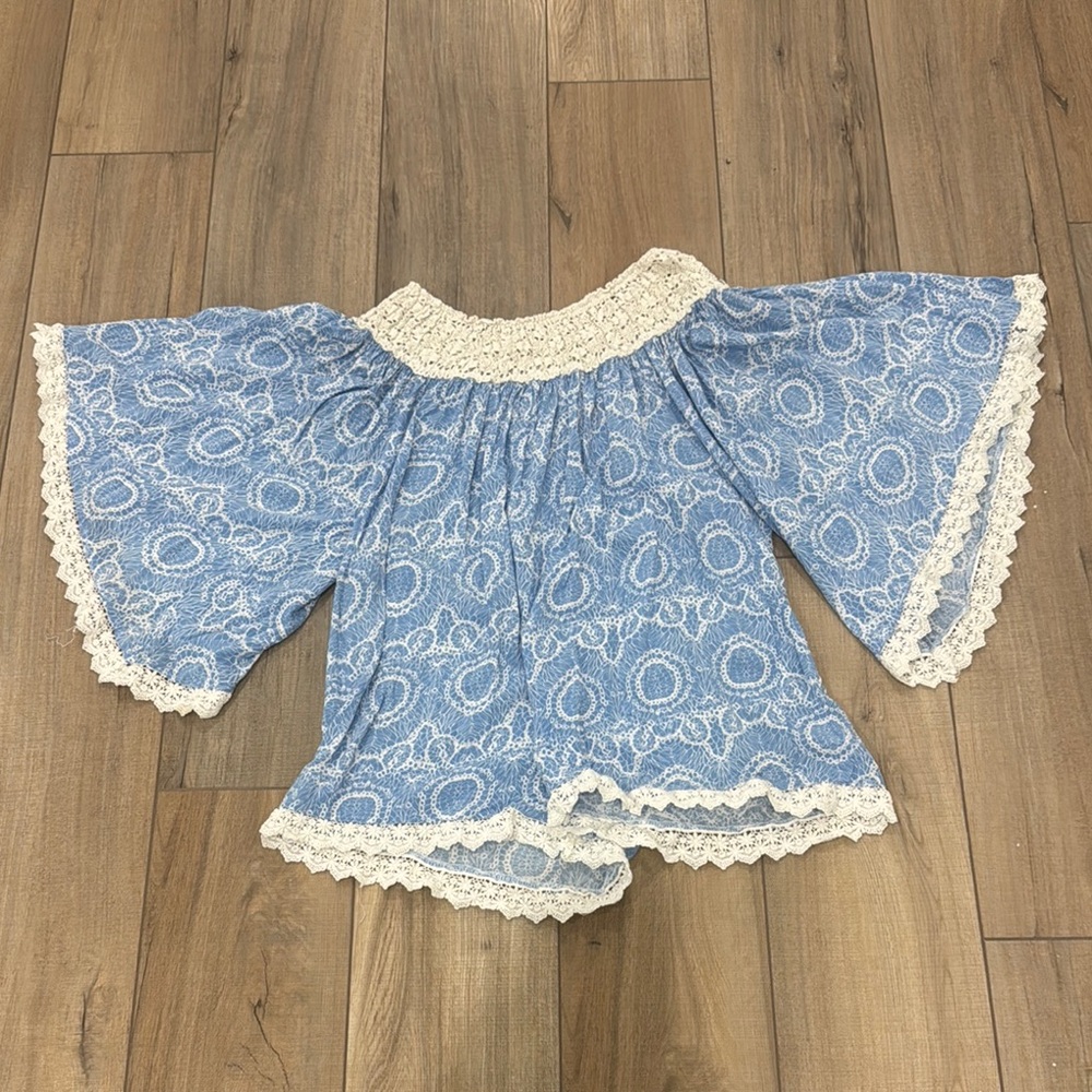 Boho Blue Lace Trim Top